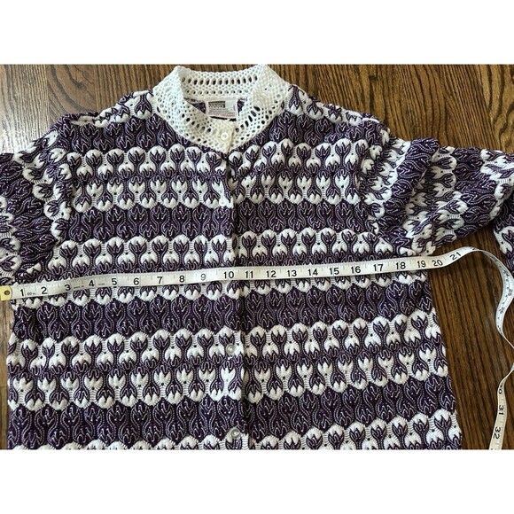 Vtg Montgomery Ward 70s Cardigan Sweater Purple Crochet Womens Sz 40 Grandmacore - Picture 5 of 6